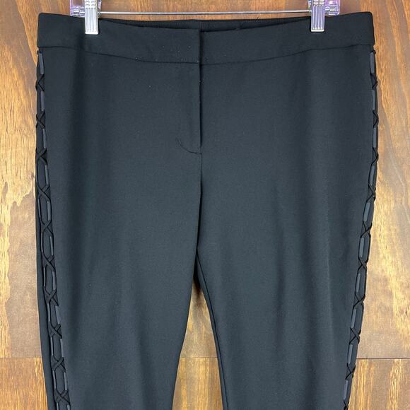 Express Womens Pants Black Leggings Side Lace Up Straight Leg Stretch 12 Regular - Picture 2 of 12